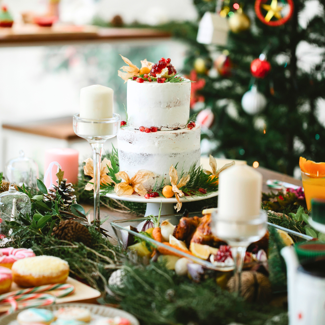 table of indulgent holiday foods